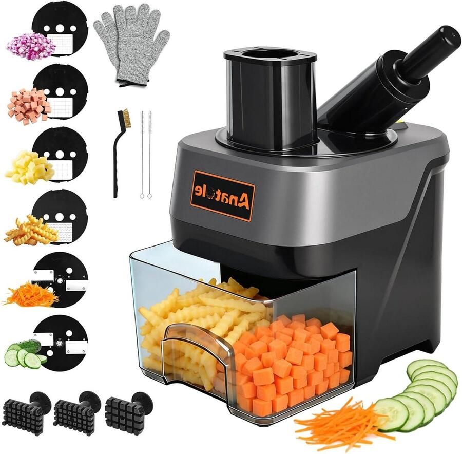 Elektrische Groentesnijder Snijmachine Slicer Groenten Voorbereiden 2 Voedingsinvoeren N.v.t. Zwart