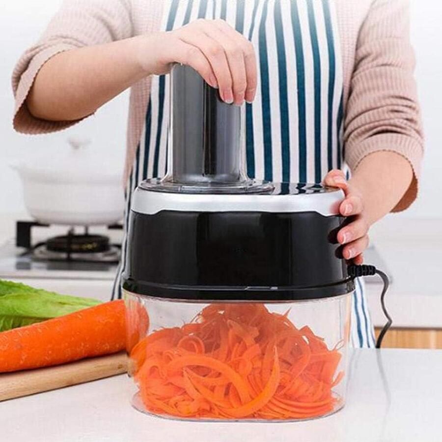 Elektrische Groentesnijder Spiraalsnijder Keuken Gezond Koken 4 Roestvrijstalen Messen 21.5 x 15 x 32.8 cm Zwart