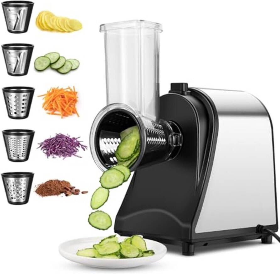 Elektrische groentesnijder van rvs met 5 snijtrommels multifunctionele keukenrasp 250 W