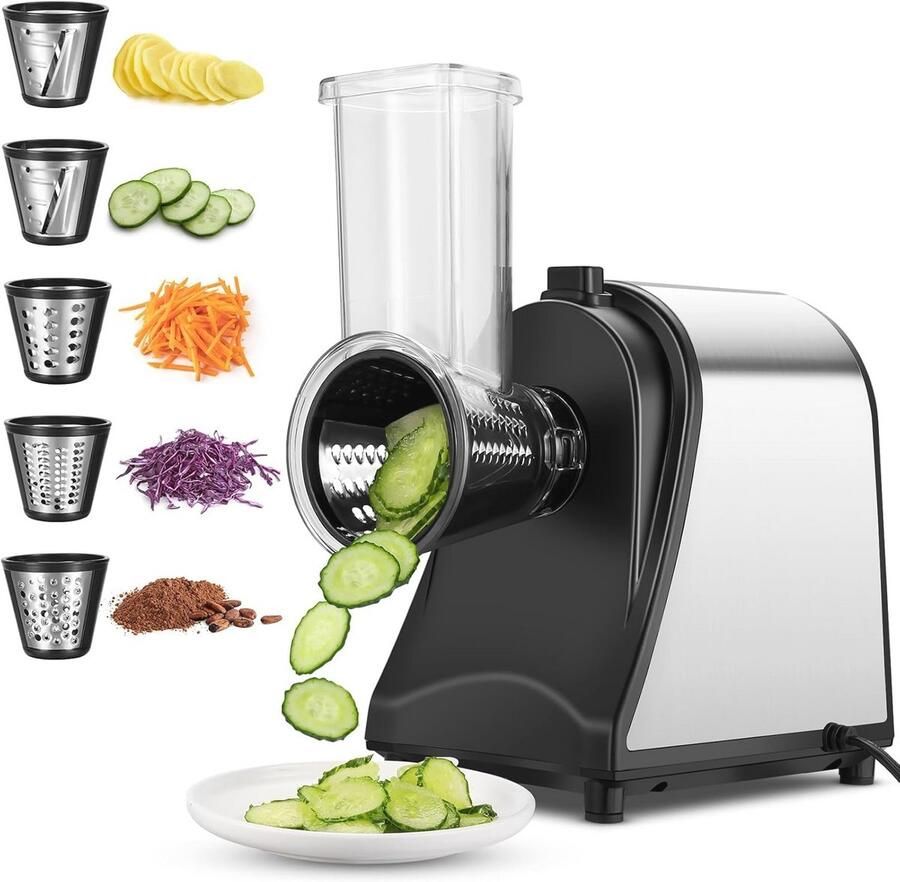 Elektrische groentesnijder van rvs met 5 snijtrommels multifunctionele keukenrasp 250 W