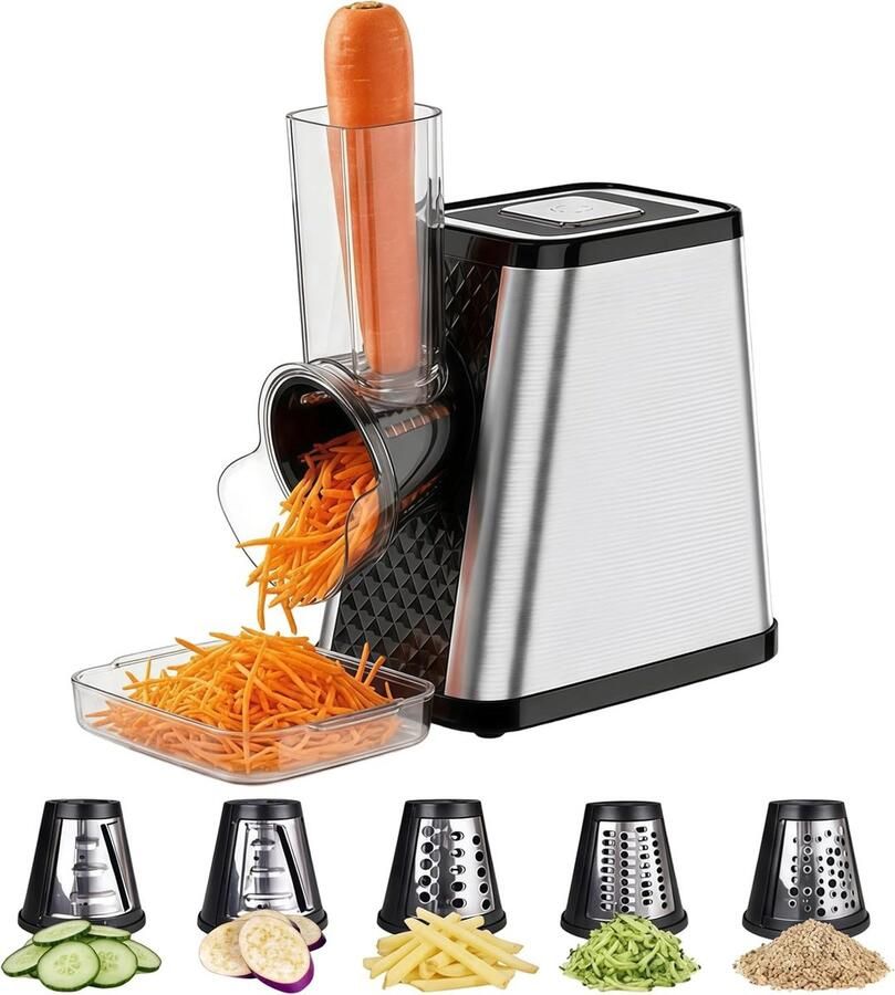 Elektrische Groentesnijder Zwart 5-in-1 Multifunctionele Keukenhulp Voor Snijden en Raspen van Groenten en Fruit