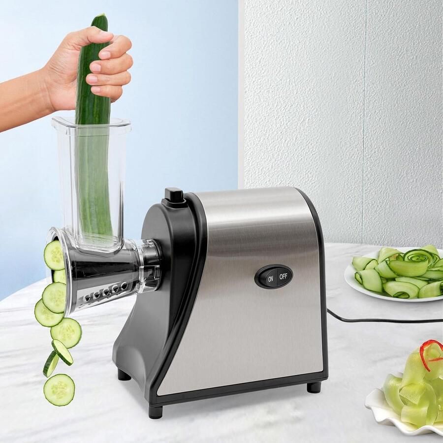 Elektrische Groentesnijmachine 1000W RVS 5 Opzetstukken voor Snijden en Raspen