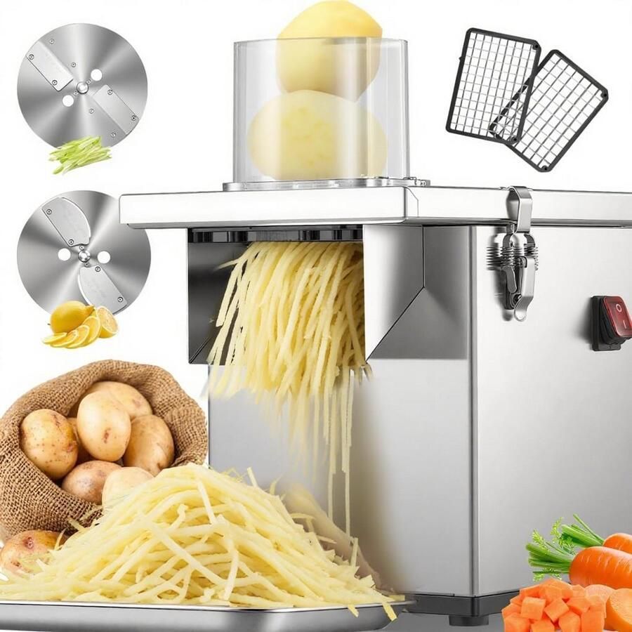 Elektrische groentesnijmachine 3-in-1 200 W roestvrijstaal voor dobbelstenen raspen en snijden 300 kg uur commercieel en privégebruik