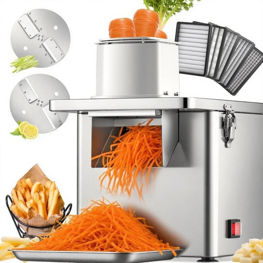 Elektrische Groentesnijmachine 4-in-1 Roestvrij Staal voor Blokjes Raspen en Snijden