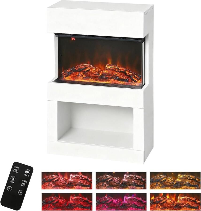 Elektrische Haard Decoratieve Kachel Oven Ruimte Verwarmen 3D Vlam Effect 48x22x75 cm Wit