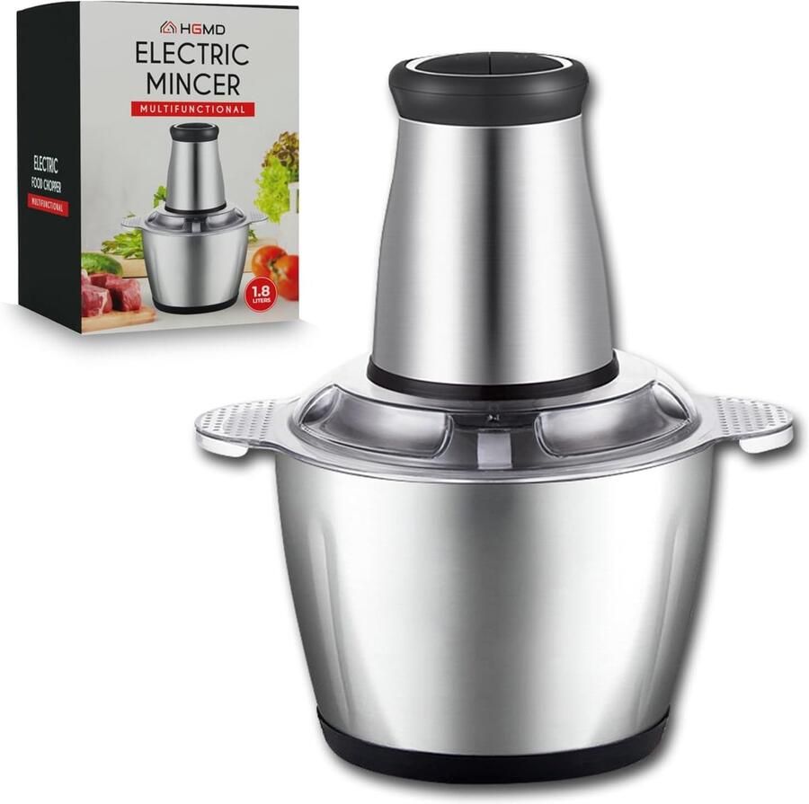 Elektrische Hakmolen 1 8 Liter Food Chopper met 2 Snelheden 300W RVS Kom voor Groenten Noten en Vlees