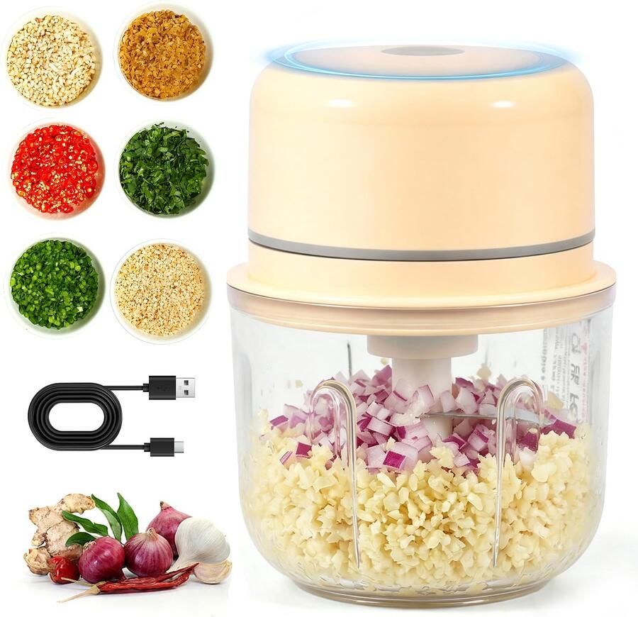 Elektrische hakmolen 250 ml mixer hakmolen oplaadbaar USB draadloos hakmolen voor uien mini-groentesnijder met 3 messen draagbaar kleine elektrische mixer voor ui knoflook fruit noten