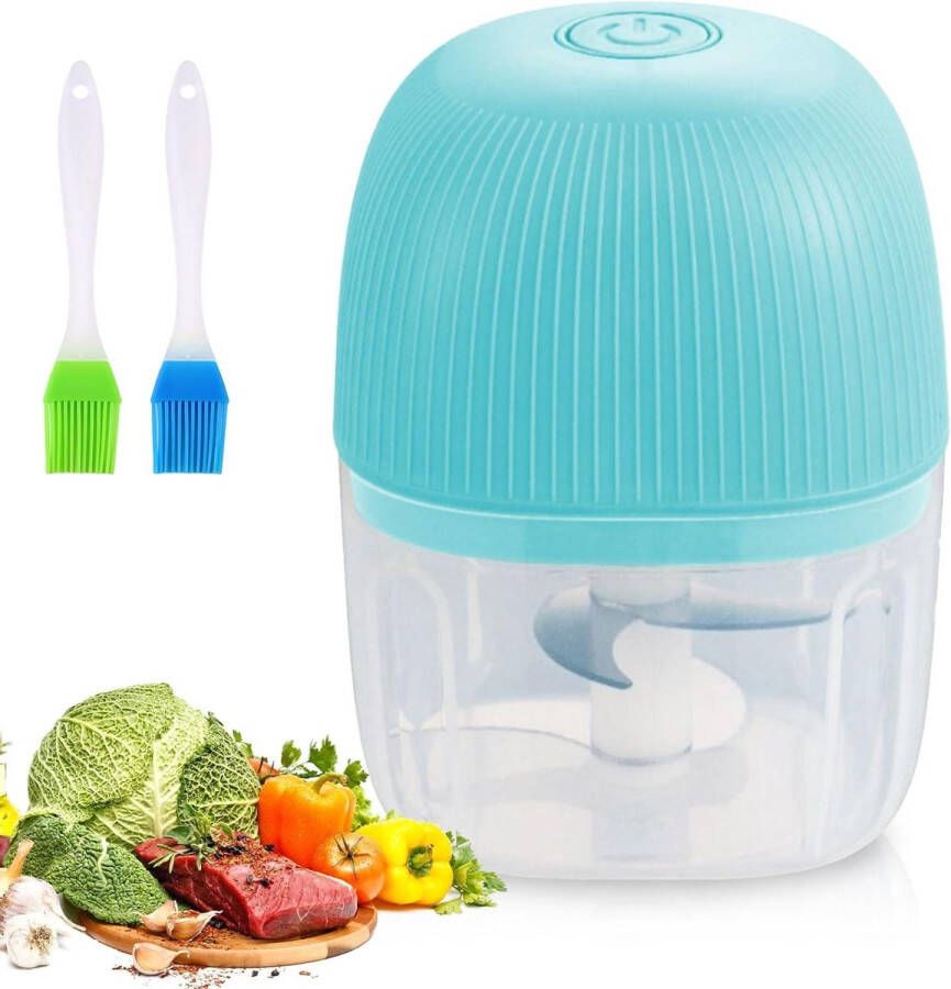 Elektrische hakmolen 250 ml uienhakmolen mini-uienhakmolen USB-oplaadbaar met 3 scherpe messen voor groenten fruit uien vlees met 2 siliconen borstels