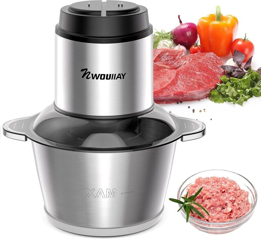 Elektrische Hakmolen 2L – 300W Keukenmachine – 2 Snelheden – 4 RVS Messen – Voor Vlees Groenten & Fruit