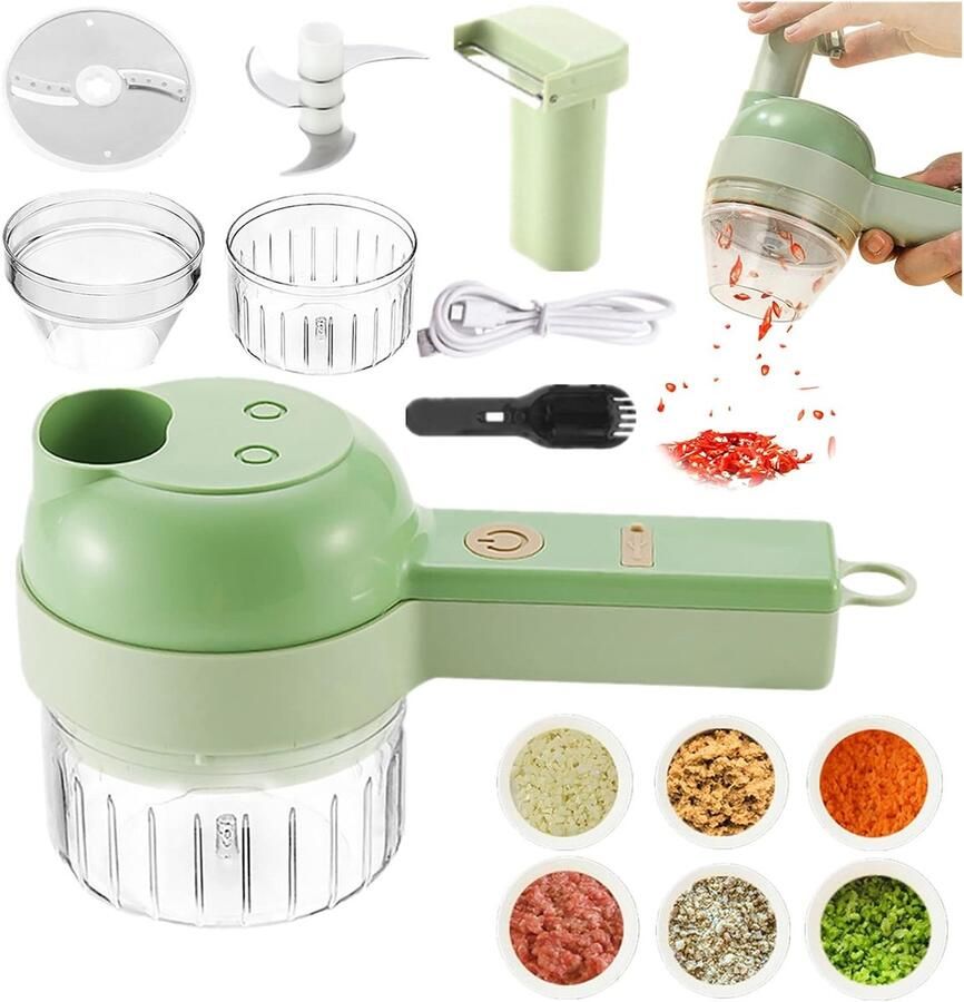 Elektrische hakmolen Groentehakmolen Voedselhakmolen Multifunctioneel Oplaadbaar Gemakkelijk schoon te maken Gemakkelijk te gebruiken Geschikt voor het hakken van knoflook uien paprika's en andere ingrediënten Lichtgroen
