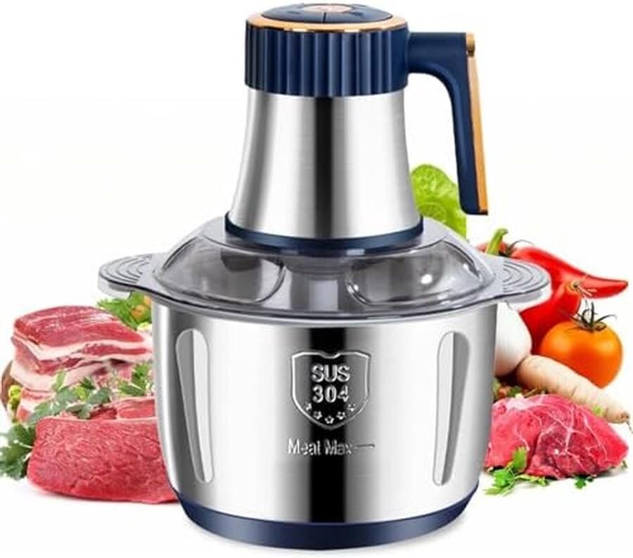 Elektrische Hakmolen Keukenmachine Blender Maalt Snel Ingrediënten 6 Roestvrijstalen Messen 5 Liter Kom Zilverkleurig