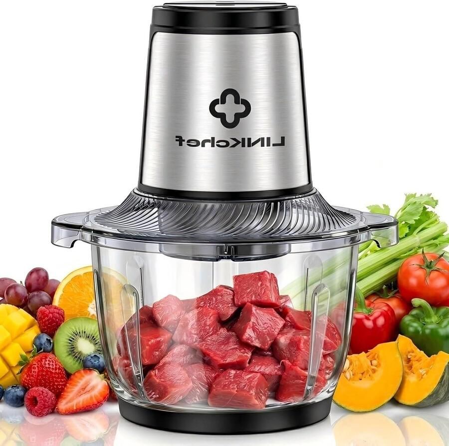 Elektrische hakmolen Keukenmachine mini Snel ingrediënten snijden Glazen kom 16x19x29 cm Zilver