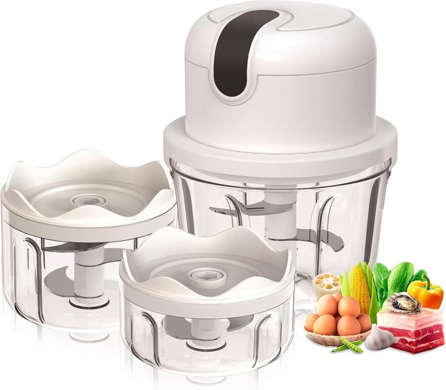 Elektrische hakmolen met USB-aansluiting mini-keukenmachine 100 ml 250 ml 300 ml elektrische groentesnijder met 3 scherpe messen multifunctionele hakmolen knoflookpers voor vlees groenten