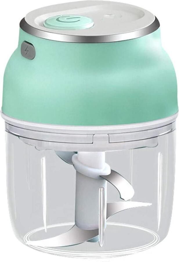 Topco Elektrische Hakmolen Uiensnijder Draadloze Knoflooksnijder Waterdichte Voedselsnijder Waterbestendig Met 2 kopjes (100&250 ML) + 2 Soorten Mesjes Groen