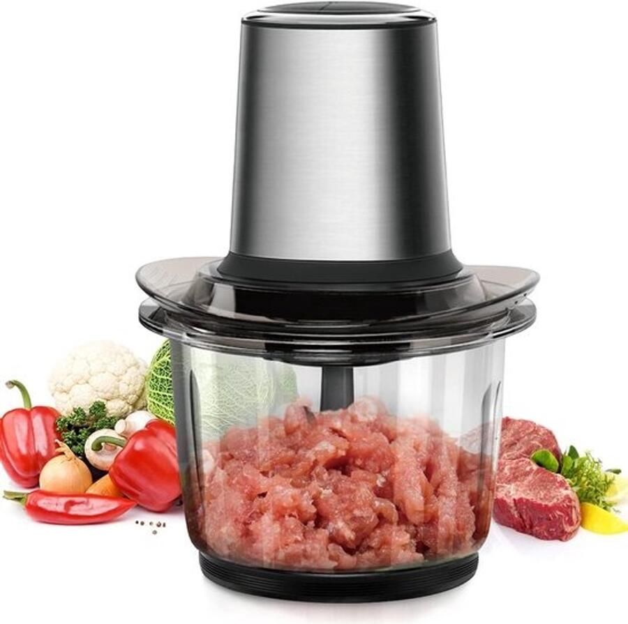 Elektrische hakmolen Universele keukenmachine Ingrediënten snel snijden 4 roestvrijstalen messen 1.5L glazen kom Multicolor