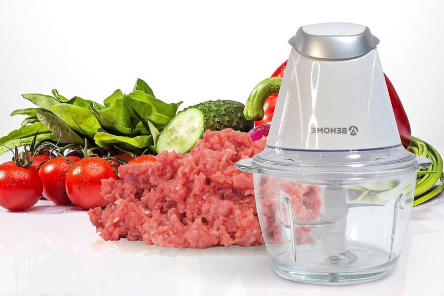 Elektrische hakmolen voor de keuken capaciteit 1 l dubbel lemmet van staal 300 W vleesmolen en groenten vlees groenten kaas pesto BEHOME