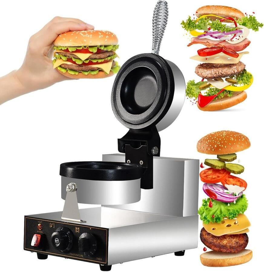 Elektrische Hamburger Maker UFO Wafelijzer Desserts Maken Dubbelzijdig Verwarmen 1300W Zilver