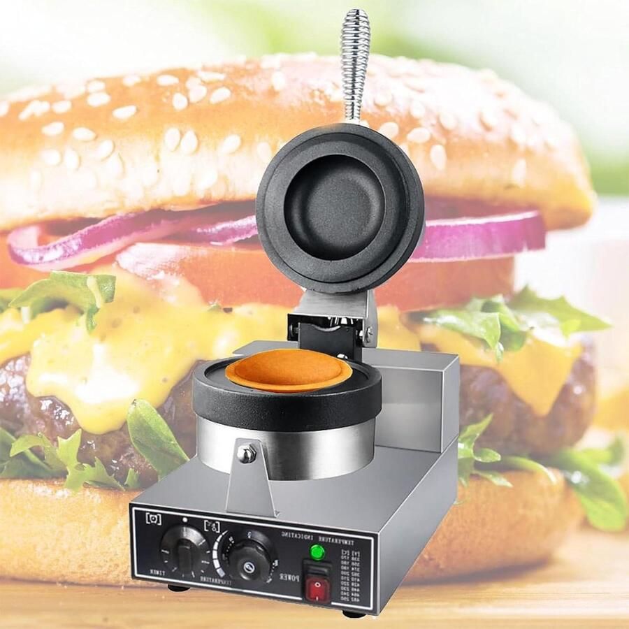 Elektrische Hamburger Maker Wafelijzer Sandwich Pers Snacks Maken Dubbelzijdig Verwarmen 10x2.5 cm Zilver
