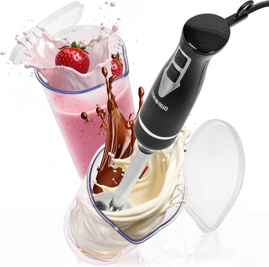 Elektrische Handblender Staafmixer 350W Pureerstaaf met Roestvrijstalen Lemmet 2 Maatbekers van 600 ml 2 Snelheden Ergonomische Handmixer Ideaal voor Soep Gebak Puree Fruit Groenten