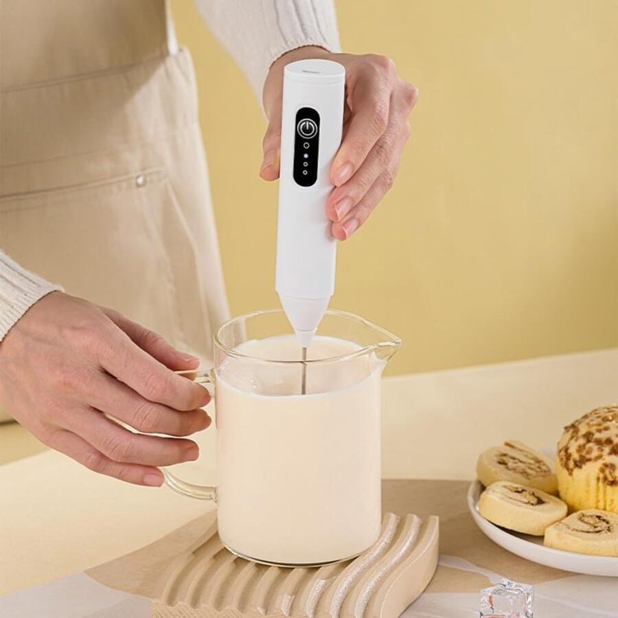 Elektrische handmelkschuimer met 3 snelheden-oplaadbaar via USB- voor koffie- lattes en matcha's- met afneembare roestvrije stalen garde