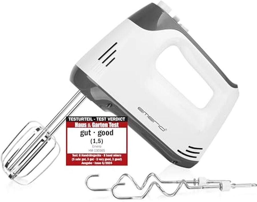 Elektrische handmixer 400W met 5 snelheden en turboknop RVS garde en kneedhaak vaatwasserbestendig BPA-vrij