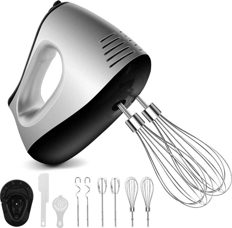 Elektrische handmixer 500 W 5 toerentallen turbinefunctie met 2 mixers 2 haken 2 gardes eierscheider bakspatel inclusief standaard