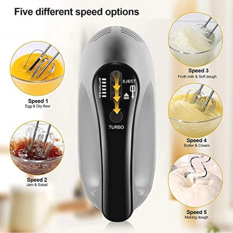 Elektrische Handmixer 500W met 5 Snelheden en Accessoires Ideaal voor Eenvoudig Mengen en Kloppen van Deeg