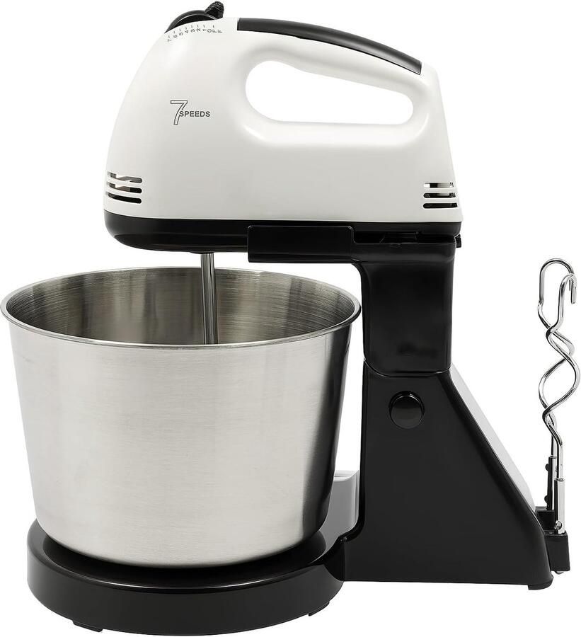 Elektrische Handmixer Deegmachine Keukenmachine Bakken en Koken 7 Snelheden Instelbaar 1.7L Kom Zwart