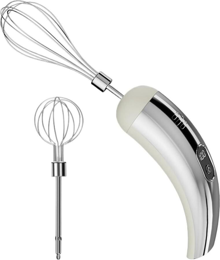 Elektrische Handmixer Draadloze Garde Bakken En Koken Vijf Snelheden Instelbaar 18 x 5.5 cm Zilver Wit