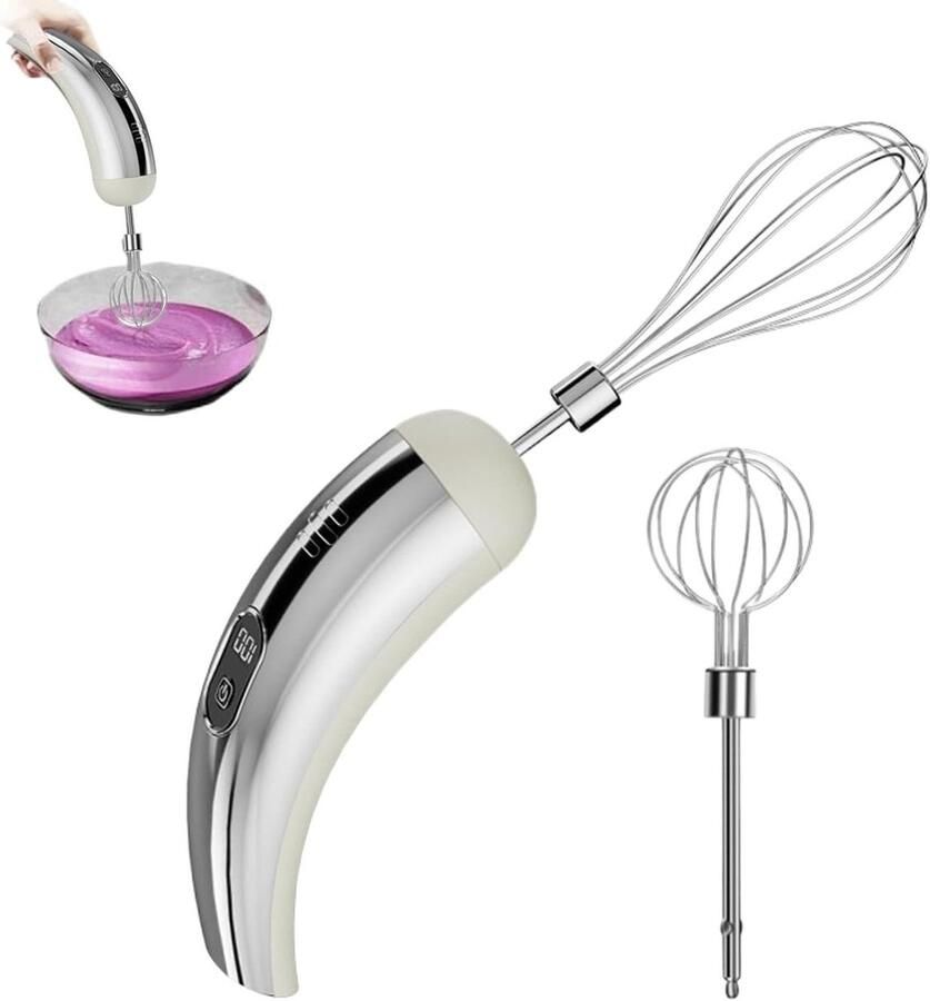 Elektrische Handmixer Draadloze Klopper Beslag Maken Vijf Snelheden 18x5.5 cm Zilver Wit