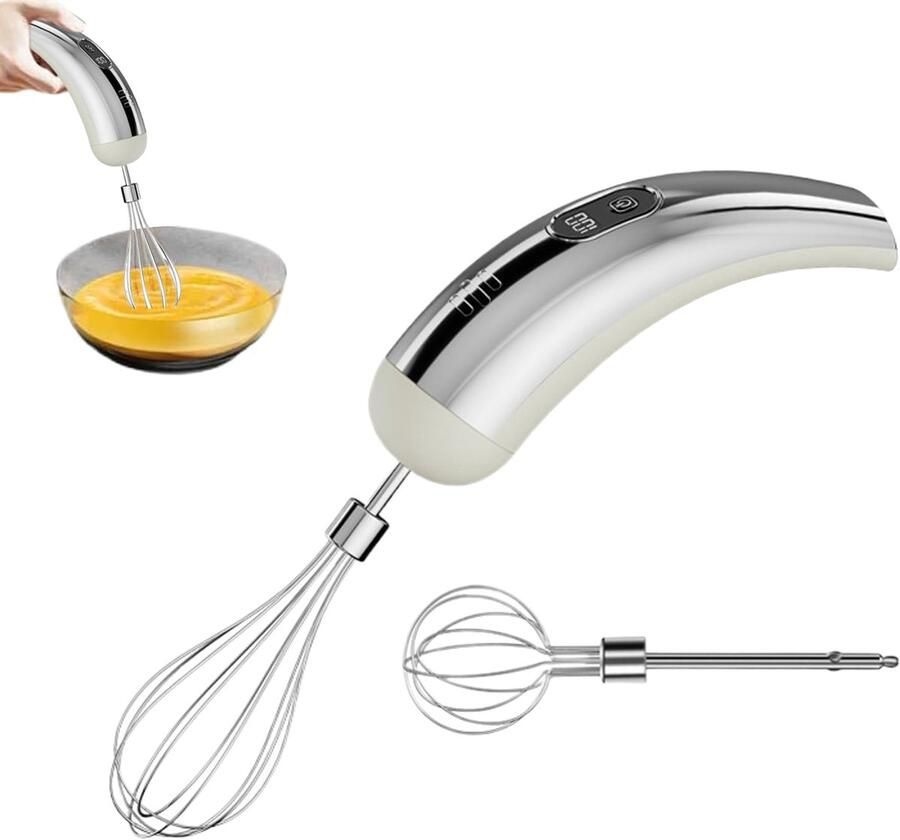 Elektrische Handmixer Draadloze Klopper Keukenwerk Vereenvoudigen 5 Snelheden Instelbaar 149 cm Breed Zilver Wit