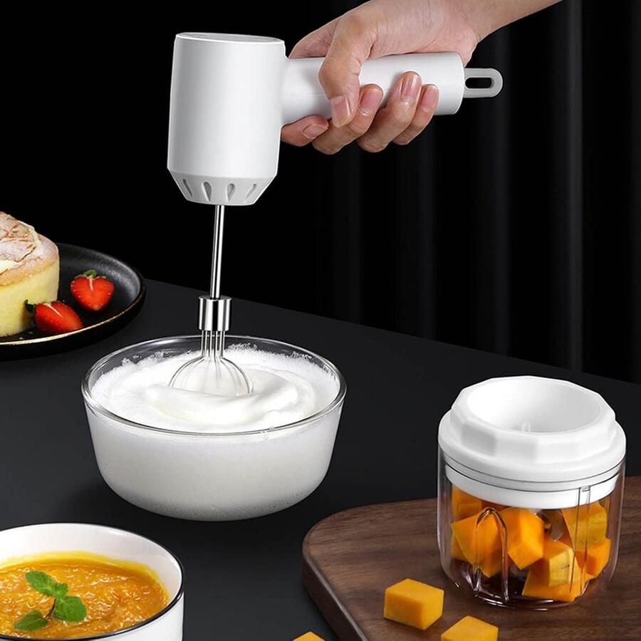 Elektrische Handmixer Draadloze Mixer Bakken en Koken USB Oplaadbaar Lichtgewicht Wit