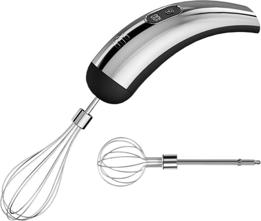Elektrische Handmixer Draagbare Keukenmixer Bakken en Koken Roestvrijstalen Kloppers 18x5.5 cm Zilver Zwart