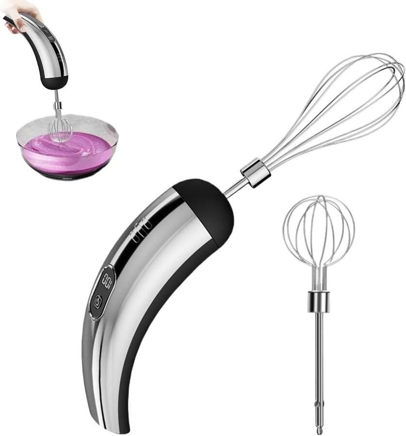 Elektrische Handmixer Eiergarde Draadloos Bakken en Koken 5 Snelheden Instelbaar 18 cm Zilver Zwart
