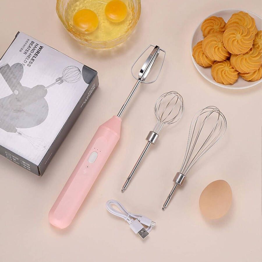 Elektrische Handmixer Handschuimmaker Drie Verschillende Snelheden voor in de Keuken (Roze)