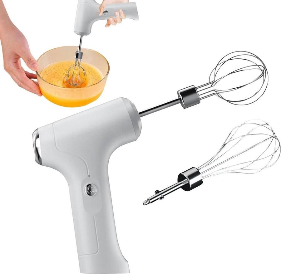 Elektrische Handmixer Keuken Klopper Beslag Maken Oplaadbaar 3 Snelheden 5.3 x 13.3 cm Wit