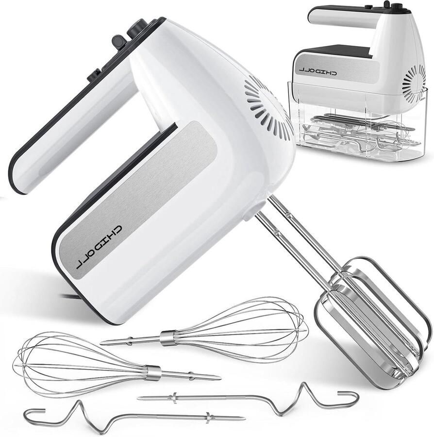 Elektrische handmixer Keukenmixer Bakken en koken 5 snelheden met turbo 800 watt vermogen Wit