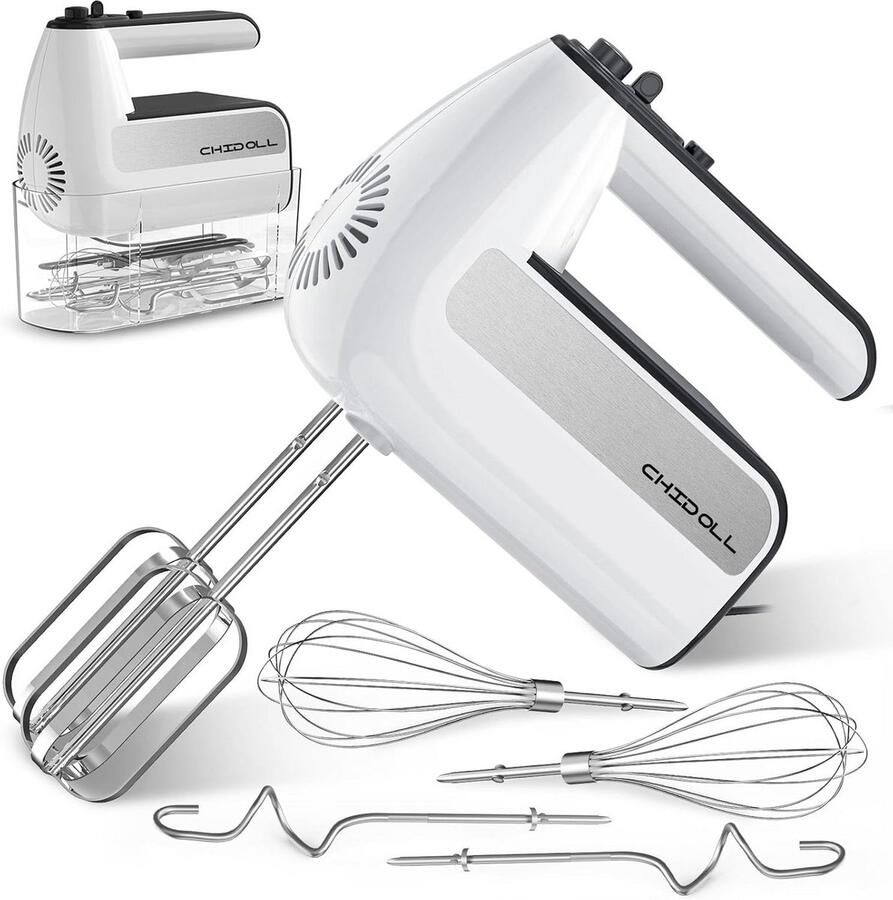 Elektrische handmixer Keukenmixer Bakken en koken 5 snelheden met turbo 800 Watt Wit