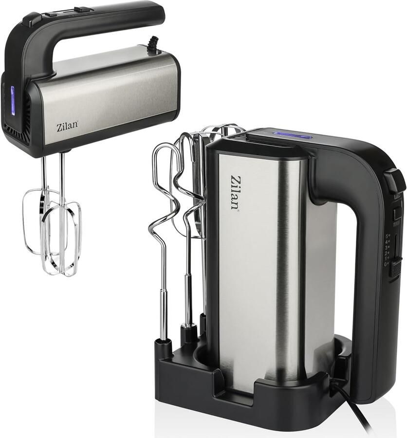Elektrische Handmixer Keukenmixer Bakken en Koken 500 Watt Kracht 10 Liter Capaciteit Zilver Zwart