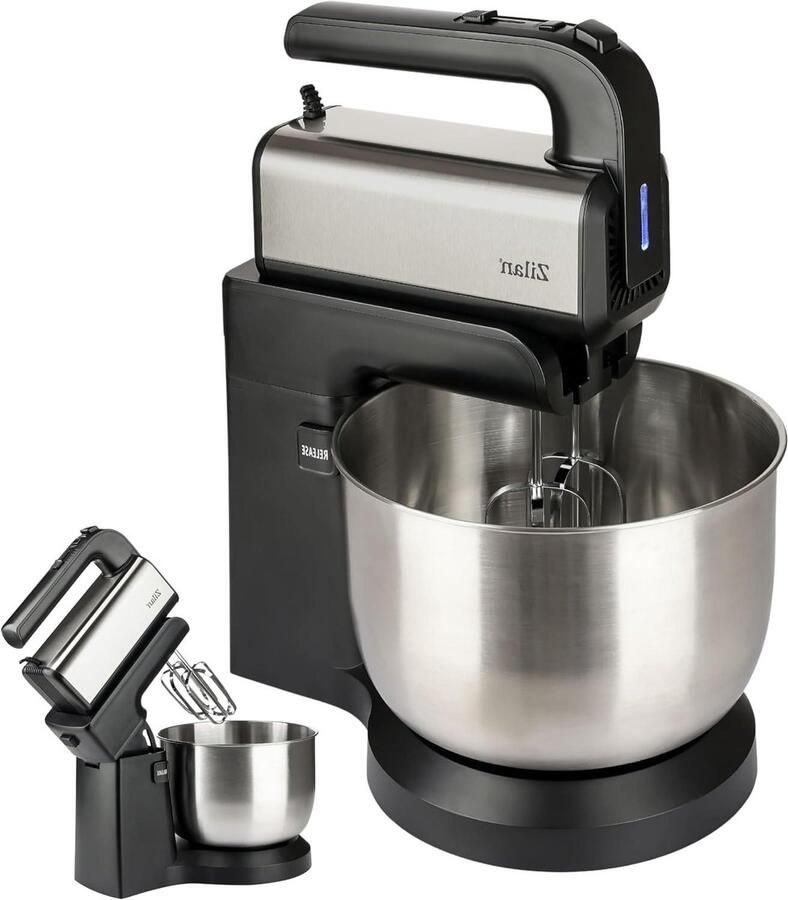 Elektrische Handmixer Keukenmixer Bakken en Koken Automatisch Roterende Kom 3.5 Liter Kom Zwart Zilver