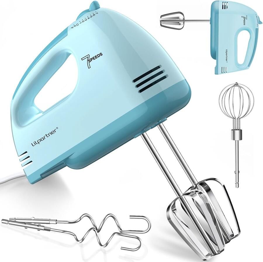 Elektrische handmixer Keukenmixer Bakken en mixen 7 snelheden 5 opzetstukken Blauw