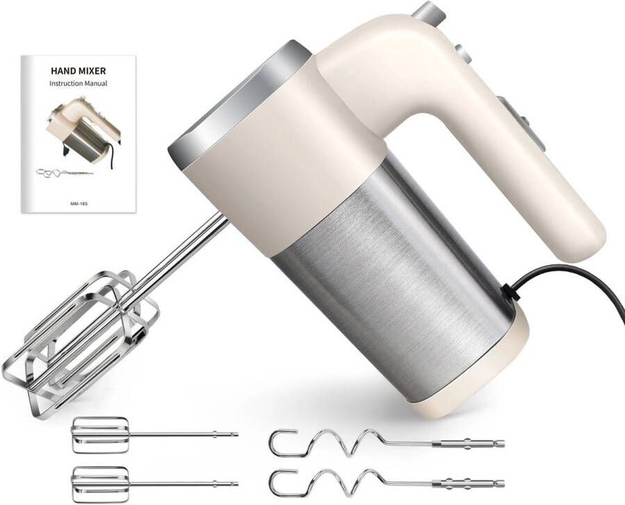 Elektrische Handmixer Keukenmixer Deegmixer Eiklopper Garde Deegklopper 5 Snelheden Turbo-functie 500W Vermogen Roestvrijstaal Compact Huishoudelijke Mixer Bakgereedschap Koken Keukenhulpmiddel Kloppers en Deeghaken