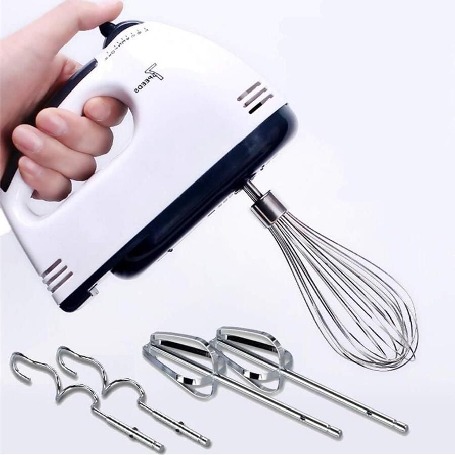 Elektrische Handmixer Keukenmixer Garde Bakken en Mixen 7 Snelheden en Turbo 18x12cm Wit - Foto 1