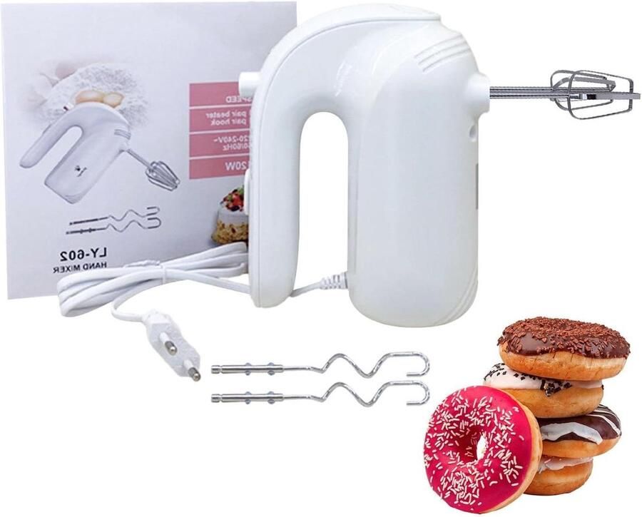 Elektrische Handmixer Keukenmixer Garde Beslag Maken 5 Snelheden Instelbaar 120 W Wit