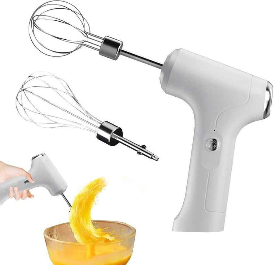 Elektrische Handmixer Keukenmixer Garde Beslag Maken Draadloos Oplaadbaar 2 Gardes Wit