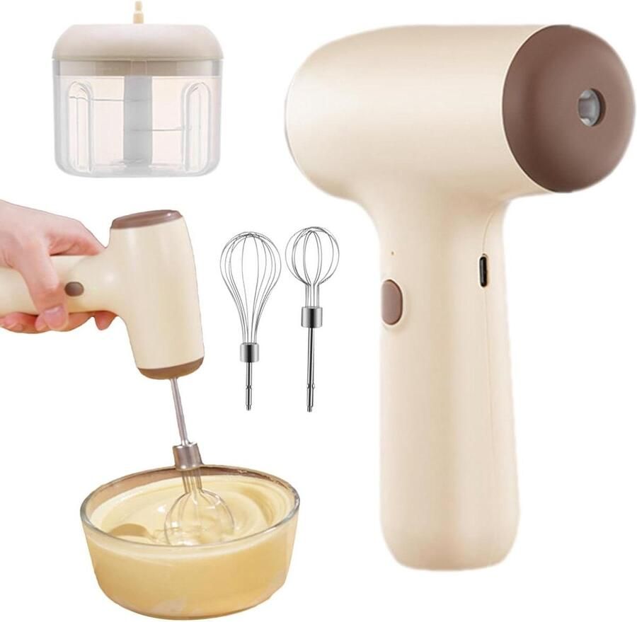 Elektrische handmixer Keukenmixer Garde Eten Bereiden Draadloos en Multifunctioneel 23 x 8.3 x 23 cm Kaki
