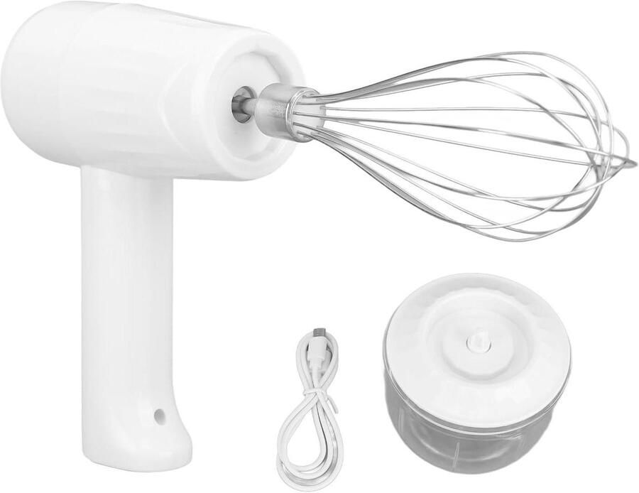 Elektrische Handmixer Keukenmixer Hakmolen Mengen Kloppen Hakken 3 Snelheden Oplaadbaar 250ML Wit