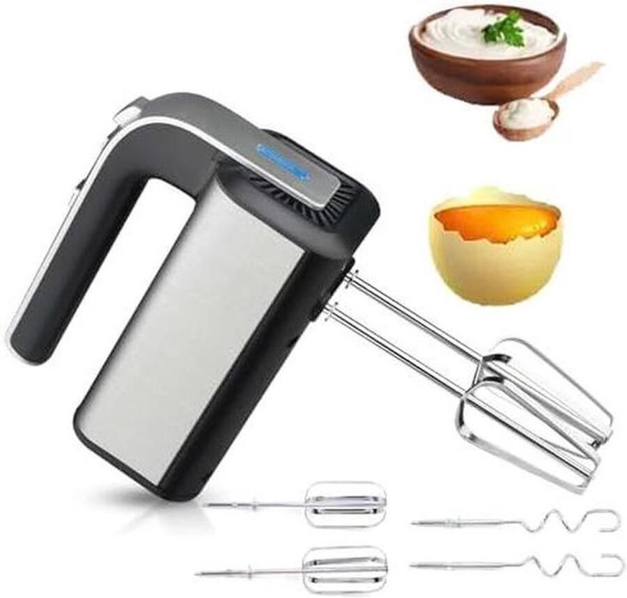 Elektrische Handmixer Keukenmixer Klopper Bakken en Koken 5 Snelheden Instelbaar 800W Zilver