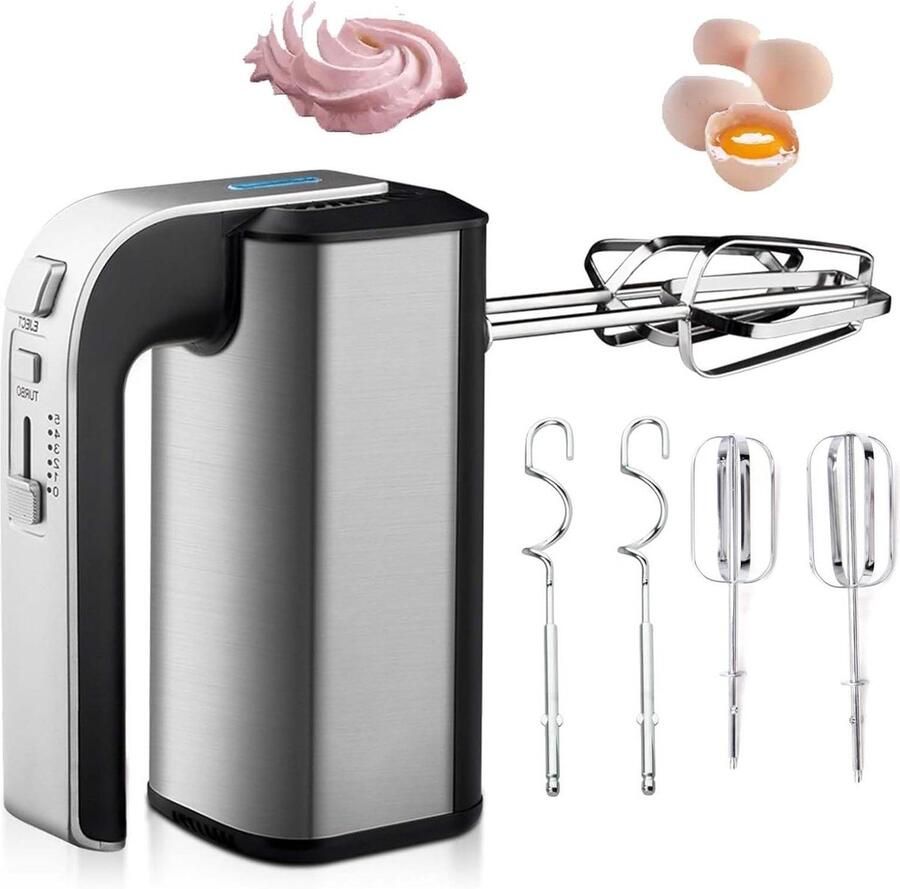 Elektrische Handmixer Keukenmixer Klopper Bakken en Mixen 5 Snelheden Krachtig 29cm Lengte Zilver