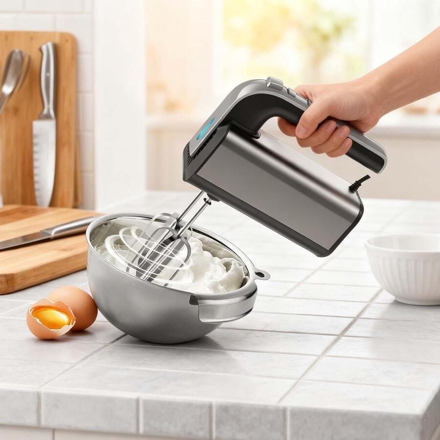 Elektrische Handmixer Keukenmixer Klopper Bakken Koekjes 5 Snelheden 800W 29x19x8 cm Zilver